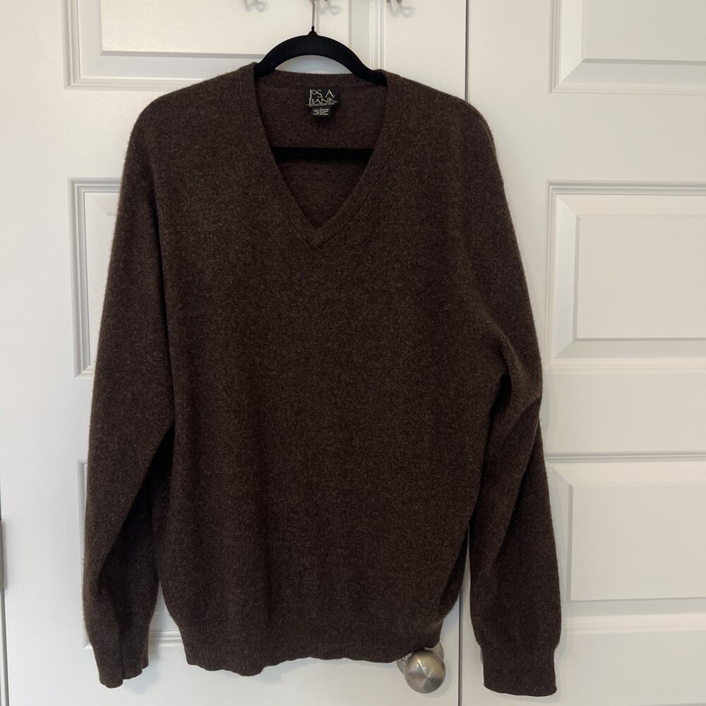 Jos. A. Bank 100% Cashmere V Neck Sweater Men's Large Brown Luxury Soft Knit